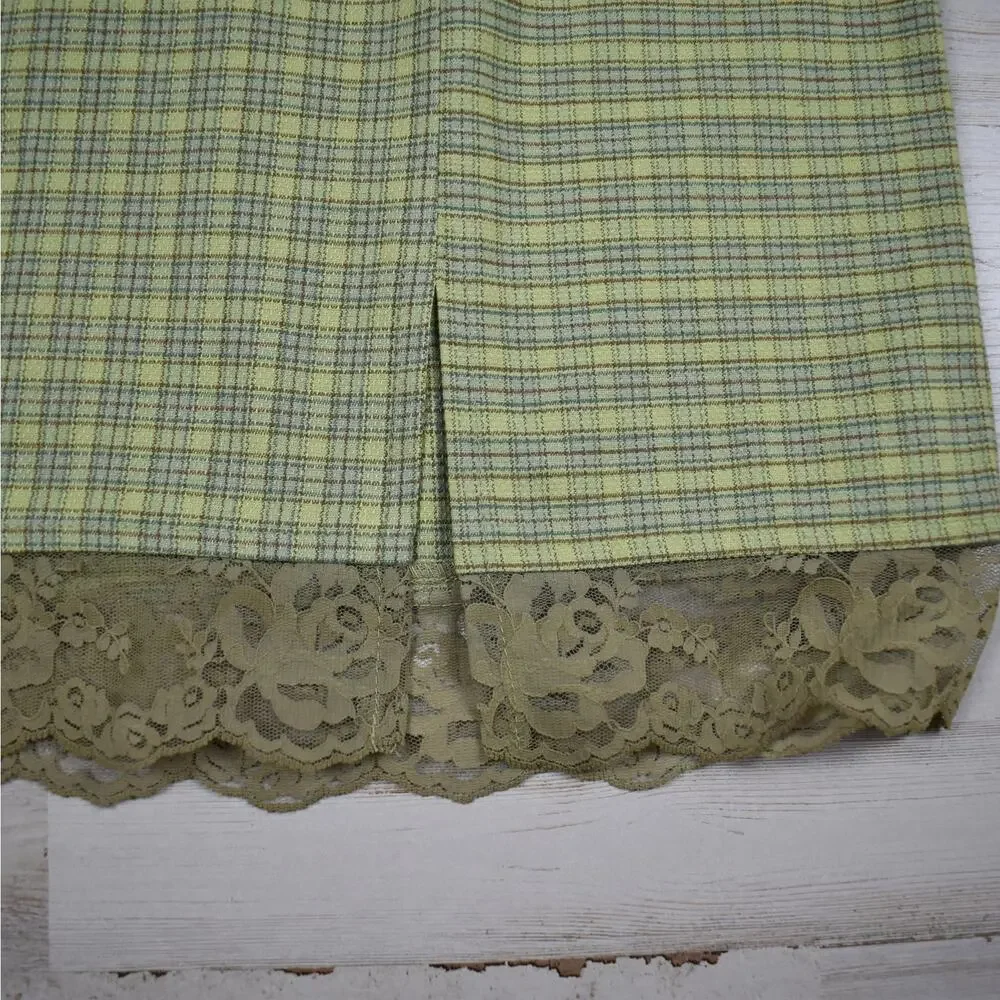 90s Vintage Green Plaid Mini Skirt Women's XS A-line Preppy Coquette Academia